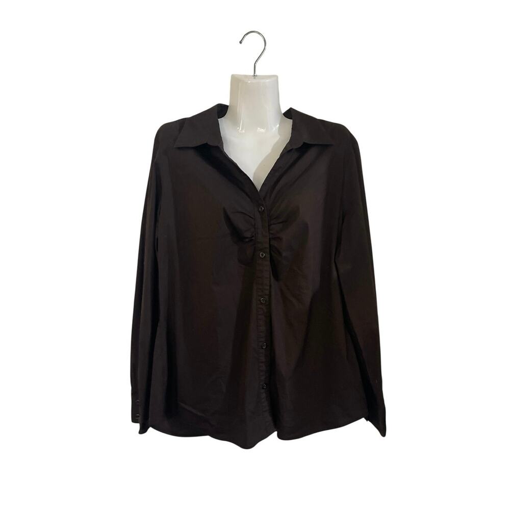 Covington Brown Long Sleeve Button Down Ruched Shirt SZ XL Y2K Casual Streetwear